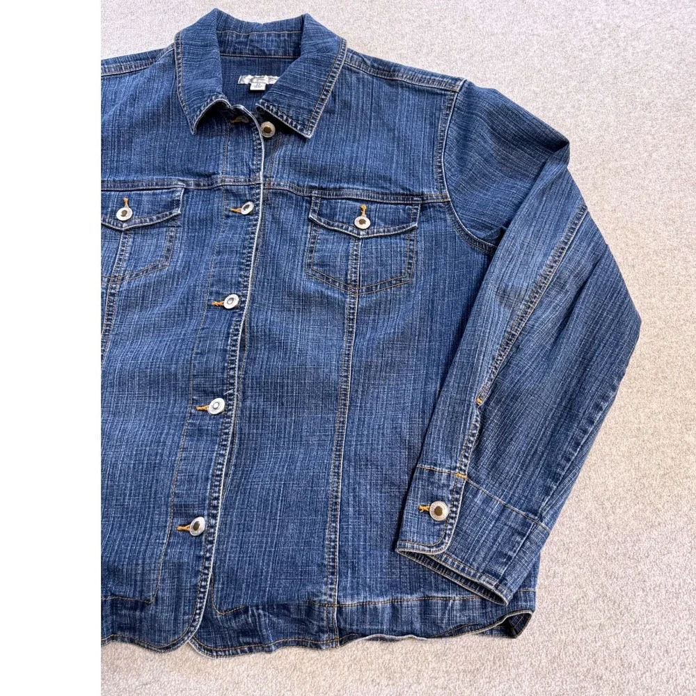 Coldwater Creek Denim Jacket Womens 2X Blue Button‎ Up Classic Trucker Wash Chic